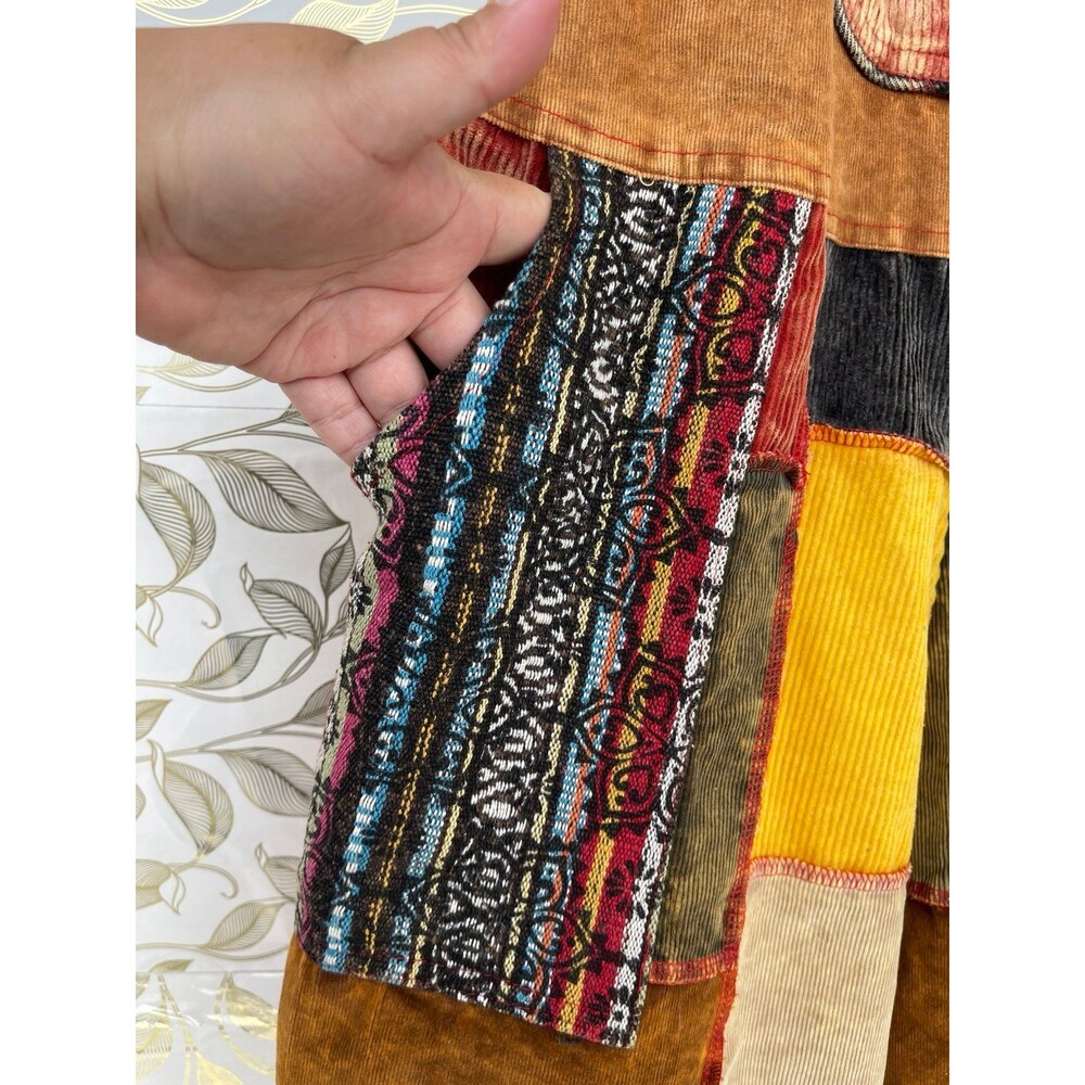 Mexicali Blues Corduroy Patchwork Overalls Jumpsuit S/M Boho Cottage Goblincore - Picture 6 of 12